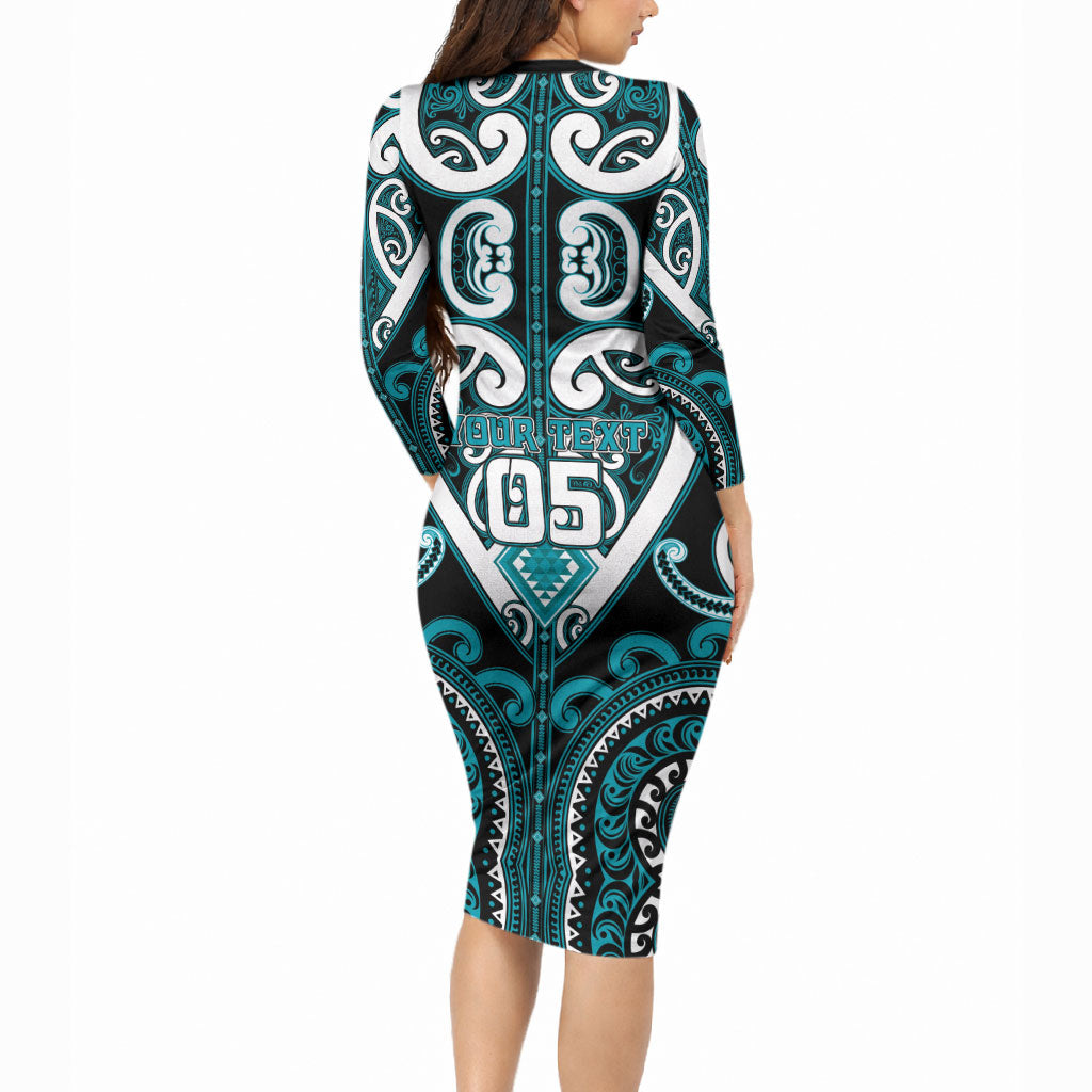 Custom Aotearoa Tapuika Long Sleeve Bodycon Dress Maori Tribal Pattern