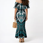 Custom Aotearoa Tapuika Mermaid Dress Maori Tribal Pattern