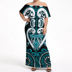 Custom Aotearoa Tapuika Off Shoulder Maxi Dress Maori Tribal Pattern