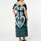 Custom Aotearoa Tapuika Off Shoulder Maxi Dress Maori Tribal Pattern