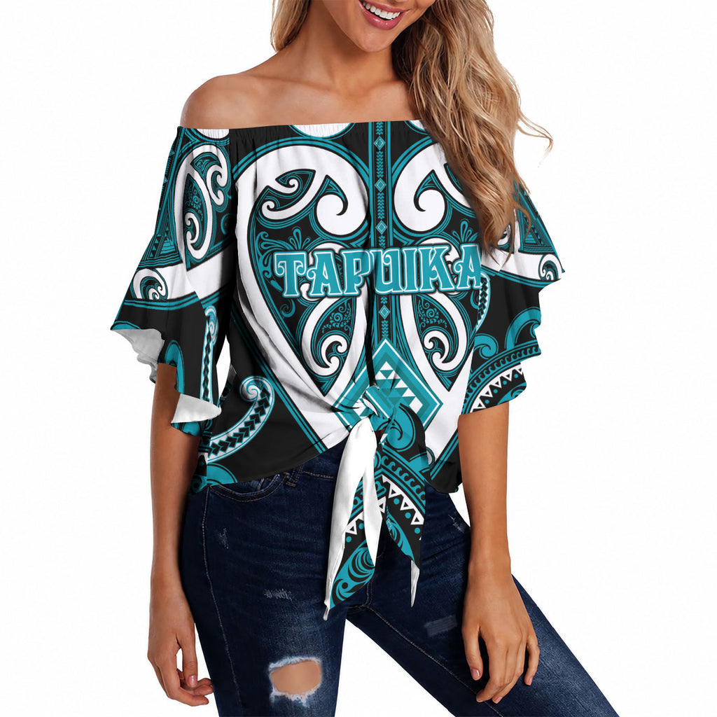 Custom Aotearoa Tapuika Off Shoulder Wrap Waist Top Maori Tribal Pattern