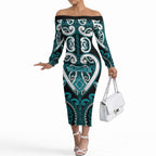Custom Aotearoa Tapuika Off The Shoulder Long Sleeve Dress Maori Tribal Pattern