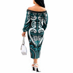 Custom Aotearoa Tapuika Off The Shoulder Long Sleeve Dress Maori Tribal Pattern