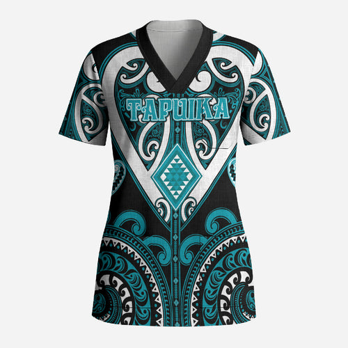 Custom Aotearoa Tapuika Scrub Top Maori Tribal Pattern