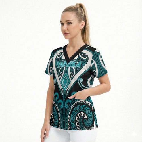 Custom Aotearoa Tapuika Scrub Top Maori Tribal Pattern