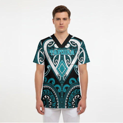 Custom Aotearoa Tapuika Scrub Top Maori Tribal Pattern