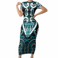 Custom Aotearoa Tapuika Short Sleeve Bodycon Dress Maori Tribal Pattern