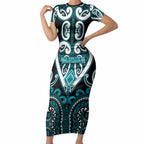 Custom Aotearoa Tapuika Short Sleeve Bodycon Dress Maori Tribal Pattern
