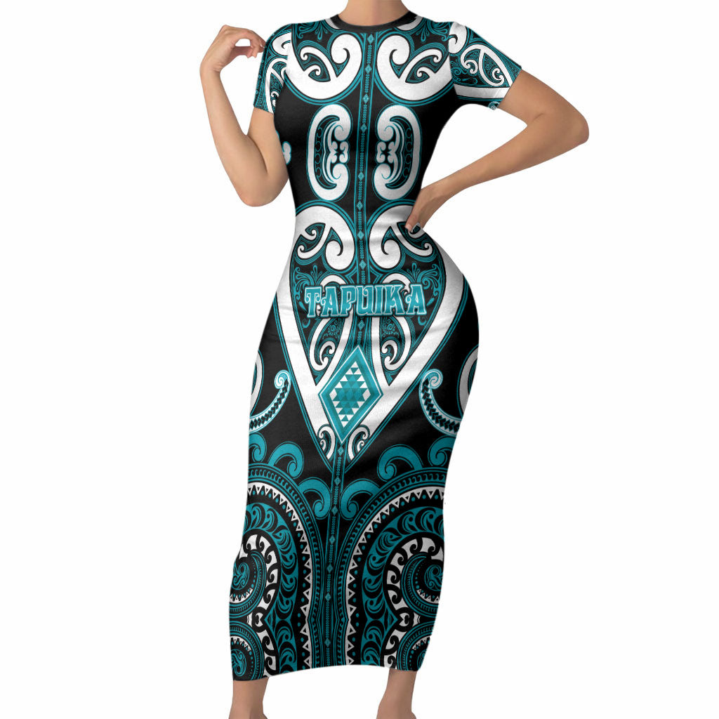 Custom Aotearoa Tapuika Short Sleeve Bodycon Dress Maori Tribal Pattern