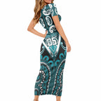 Custom Aotearoa Tapuika Short Sleeve Bodycon Dress Maori Tribal Pattern