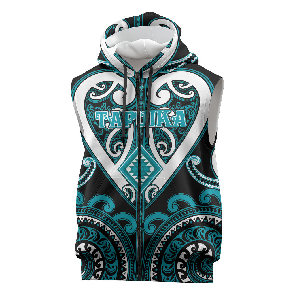 Custom Aotearoa Tapuika Sleeveless Zip Hoodie Maori Tribal Pattern