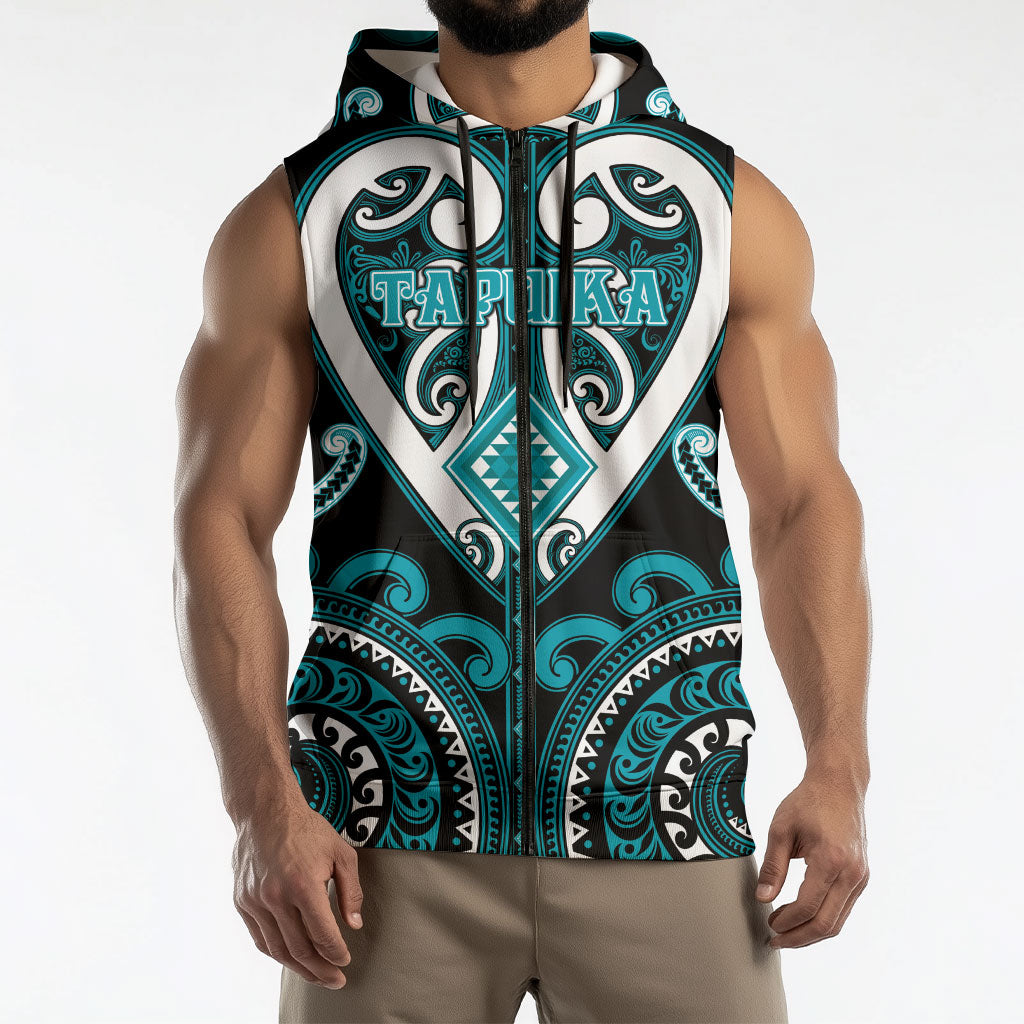 Custom Aotearoa Tapuika Sleeveless Zip Hoodie Maori Tribal Pattern