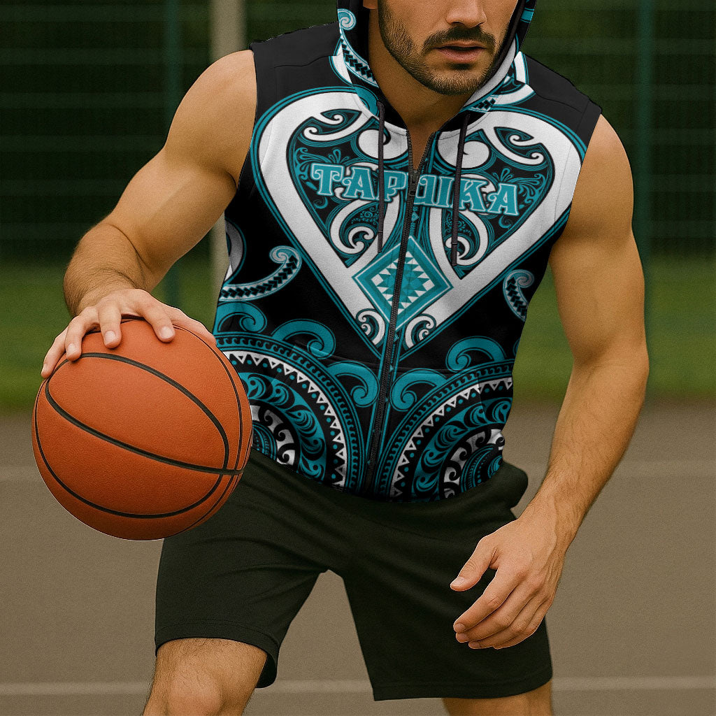 Custom Aotearoa Tapuika Sleeveless Zip Hoodie Maori Tribal Pattern