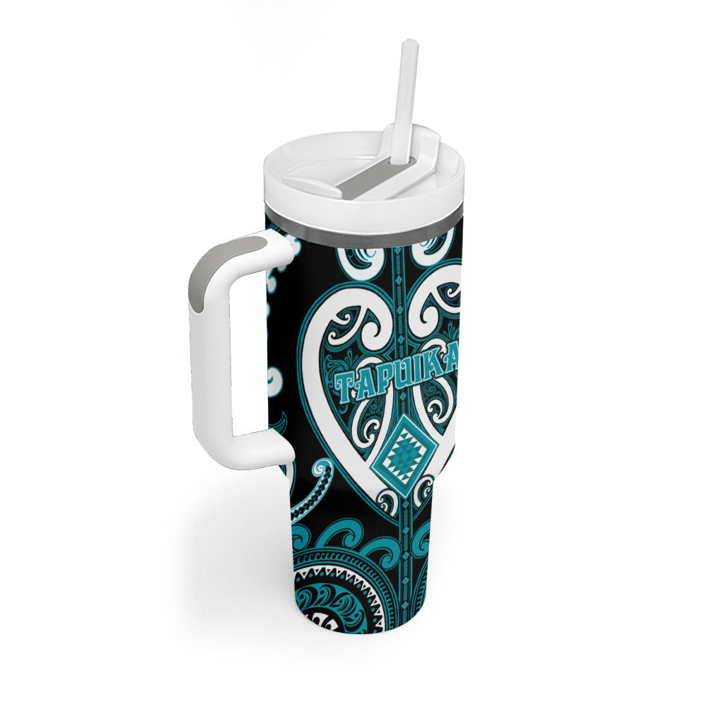 Custom Aotearoa Tapuika Tumbler With Handle Maori Tribal Pattern