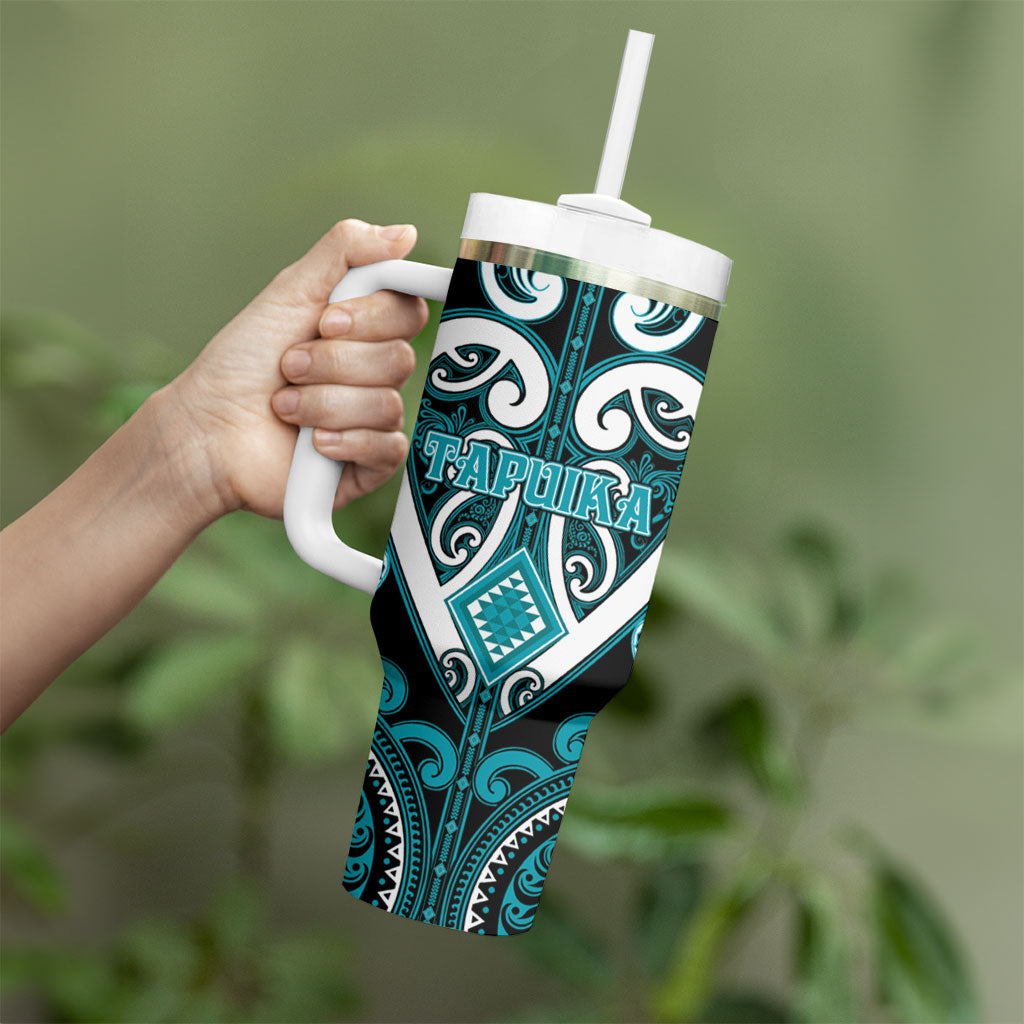 Custom Aotearoa Tapuika Tumbler With Handle Maori Tribal Pattern