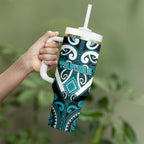 Custom Aotearoa Tapuika Tumbler With Handle Maori Tribal Pattern