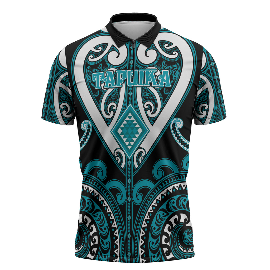 Custom Aotearoa Tapuika Zipper Polo Shirt Maori Tribal Pattern