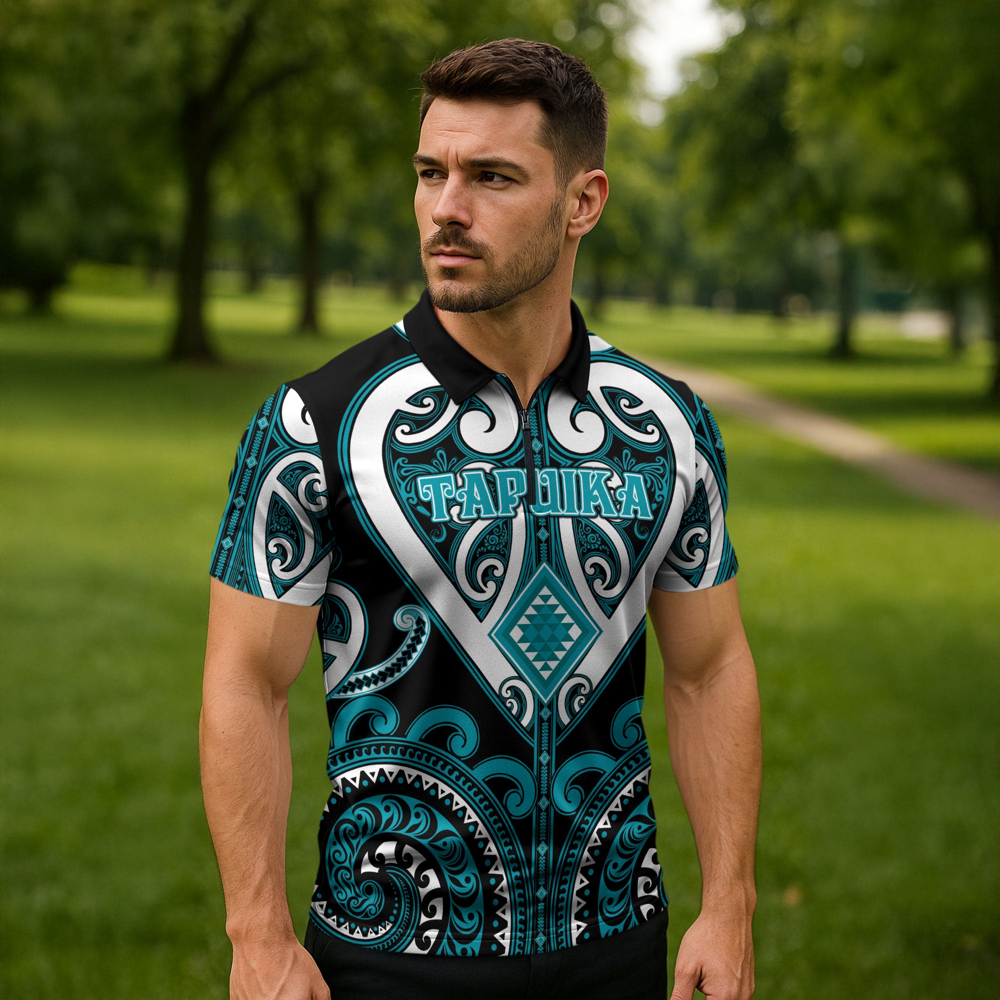 Custom Aotearoa Tapuika Zipper Polo Shirt Maori Tribal Pattern