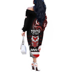 Aotearoa Toitu He Whakaputanga Off The Shoulder Long Sleeve Dress Toitu Te Tiriti O Waitangi