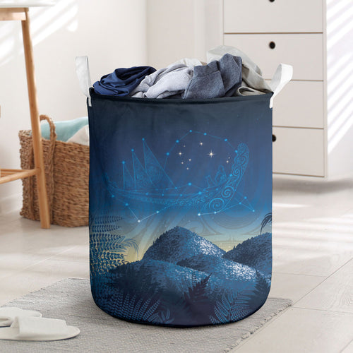 New Zealand Matariki Laundry Basket Maori Waka With Silver Fern
