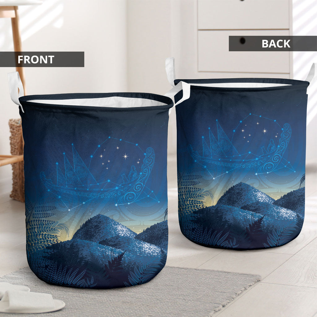 New Zealand Matariki Laundry Basket Maori Waka With Silver Fern