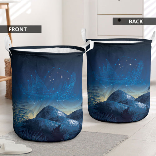 New Zealand Matariki Laundry Basket Maori Waka With Silver Fern