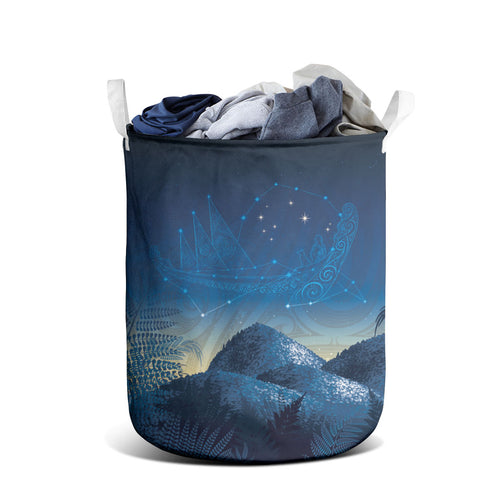 New Zealand Matariki Laundry Basket Maori Waka With Silver Fern