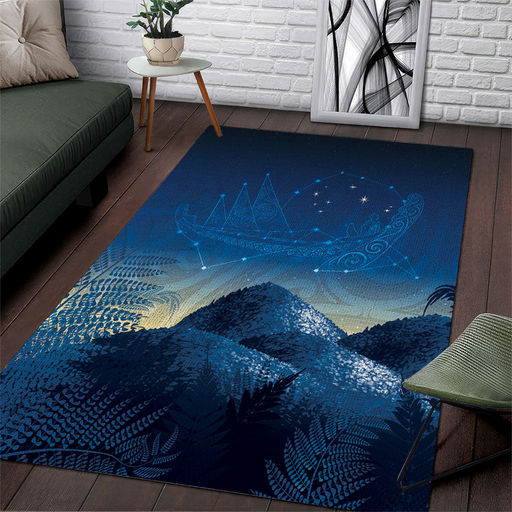 New Zealand Matariki Area Rug Maori Waka With Silver Fern