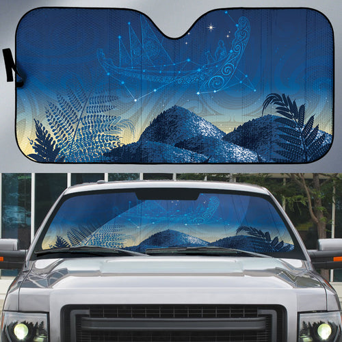 New Zealand Matariki Auto Sun Shade Maori Waka With Silver Fern