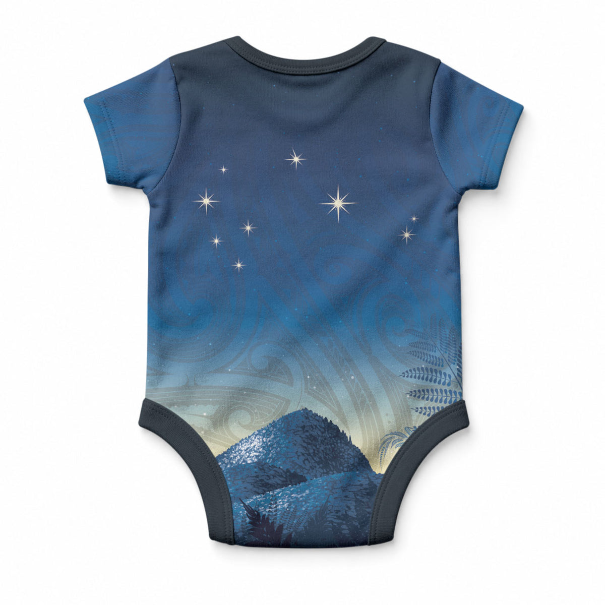 New Zealand Matariki Baby Onesie Maori Waka With Silver Fern