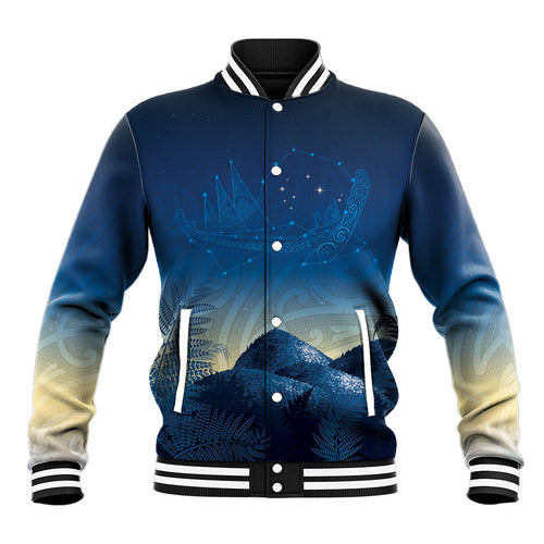 New Zealand Matariki Baseball Jacket Maori Waka With Silver Fern