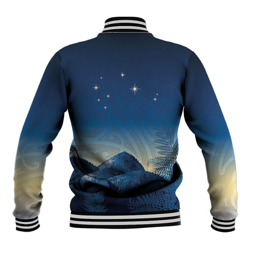 New Zealand Matariki Baseball Jacket Maori Waka With Silver Fern