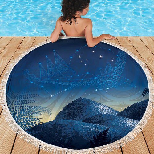 New Zealand Matariki Beach Blanket Maori Waka With Silver Fern