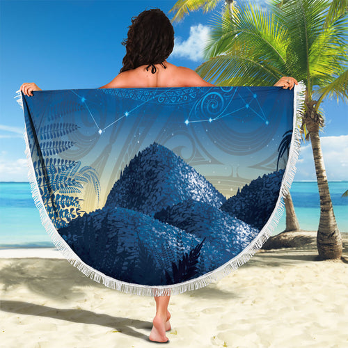 New Zealand Matariki Beach Blanket Maori Waka With Silver Fern