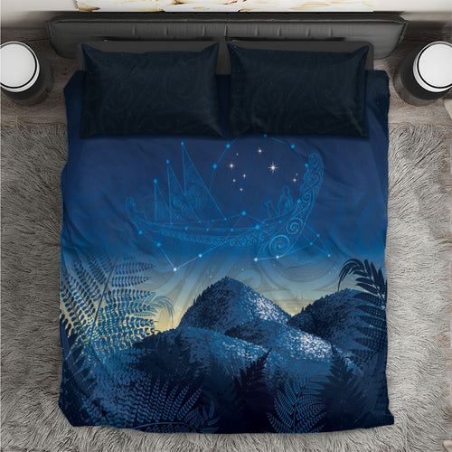 New Zealand Matariki Bedding Set Maori Waka With Silver Fern