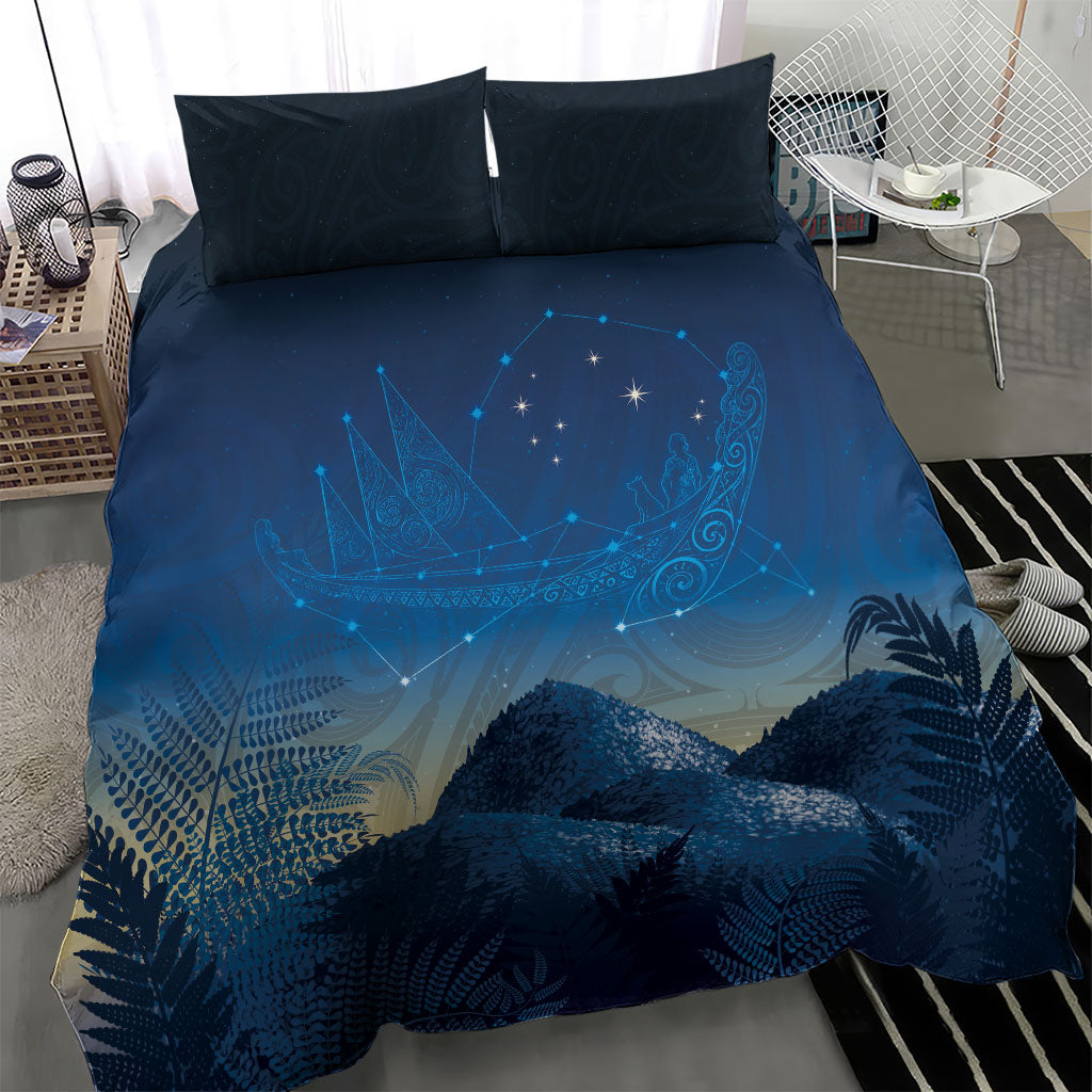 New Zealand Matariki Bedding Set Maori Waka With Silver Fern