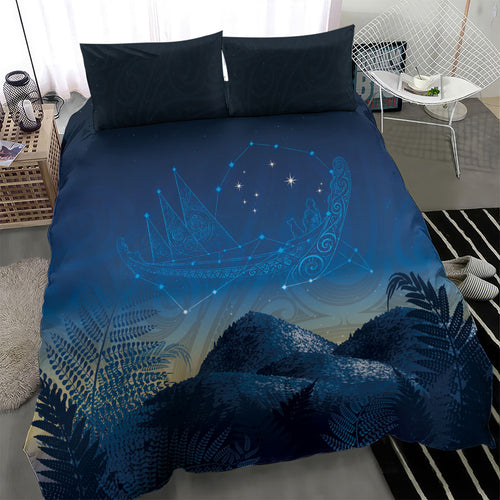 New Zealand Matariki Bedding Set Maori Waka With Silver Fern