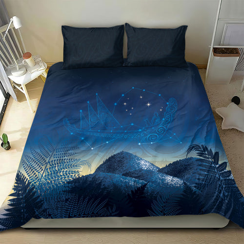 New Zealand Matariki Bedding Set Maori Waka With Silver Fern