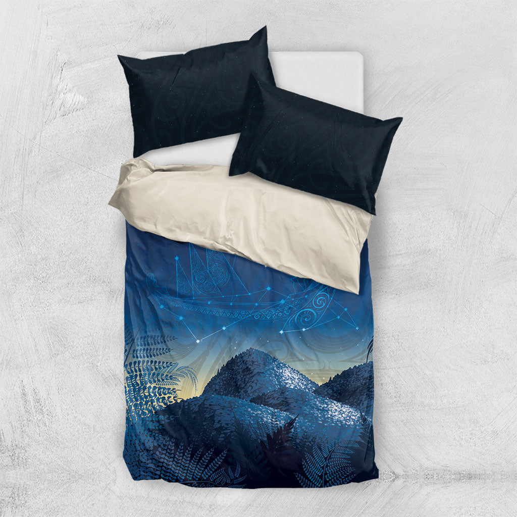 New Zealand Matariki Bedding Set Maori Waka With Silver Fern