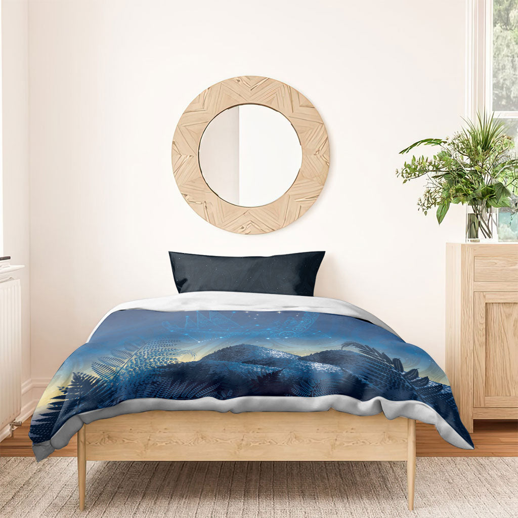 New Zealand Matariki Bedding Set Maori Waka With Silver Fern