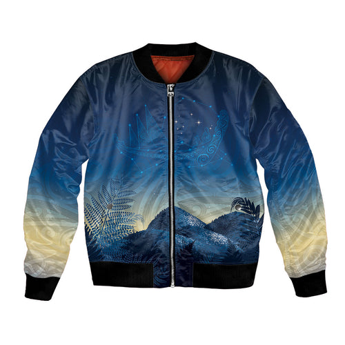 New Zealand Matariki Bomber Jacket Maori Waka With Silver Fern