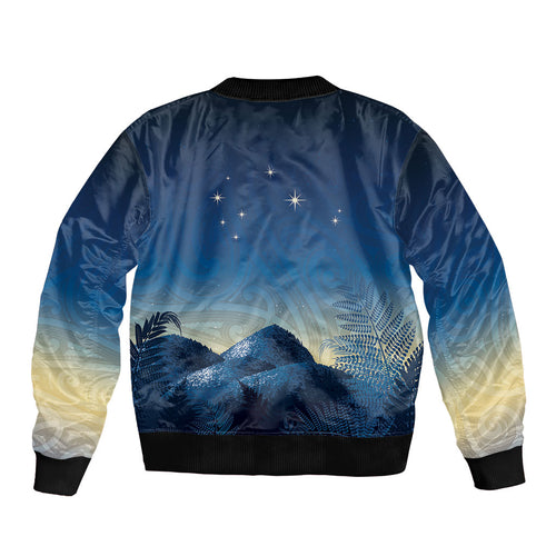 New Zealand Matariki Bomber Jacket Maori Waka With Silver Fern