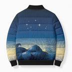 New Zealand Matariki Bomber Puffer Jacket Maori Waka With Silver Fern