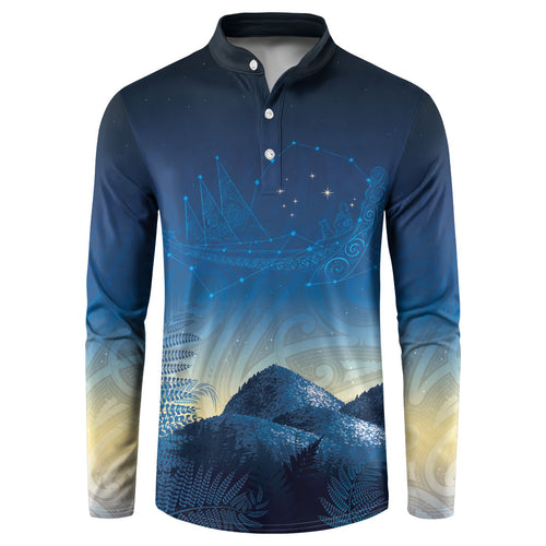 New Zealand Matariki Button Sweatshirt Maori Waka With Silver Fern