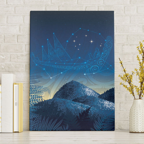 New Zealand Matariki Canvas Wall Art Maori Waka With Silver Fern