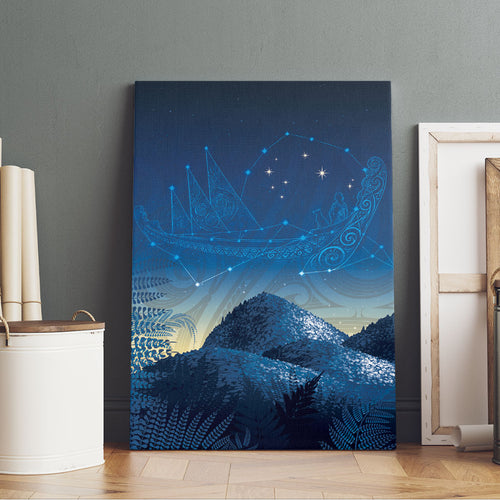 New Zealand Matariki Canvas Wall Art Maori Waka With Silver Fern