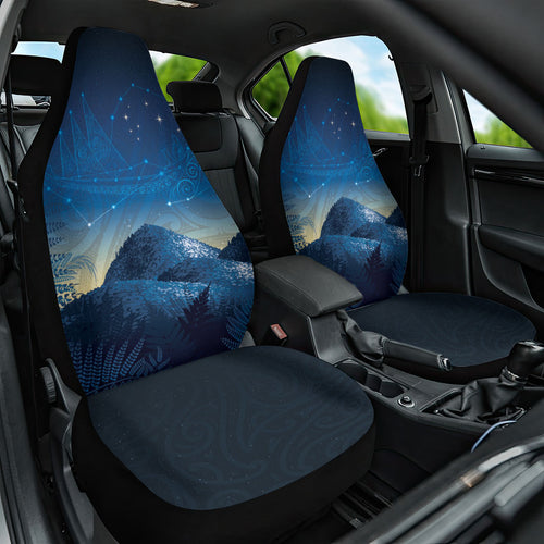 New Zealand Matariki Car Seat Cover Maori Waka With Silver Fern