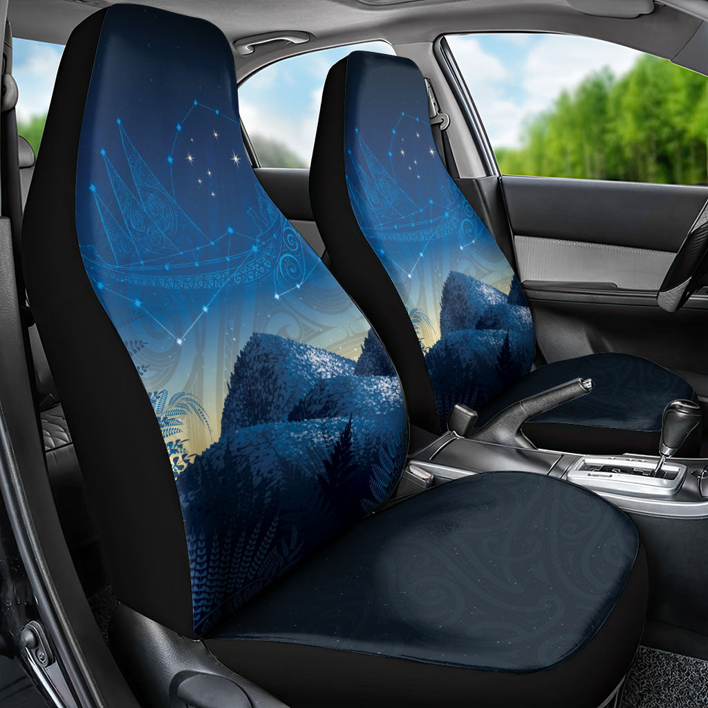 New Zealand Matariki Car Seat Cover Maori Waka With Silver Fern