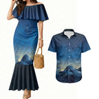 New Zealand Matariki Couples Matching Mermaid Dress and Hawaiian Shirt Maori Waka With Silver Fern