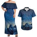 New Zealand Matariki Couples Matching Off Shoulder Maxi Dress and Hawaiian Shirt Maori Waka With Silver Fern